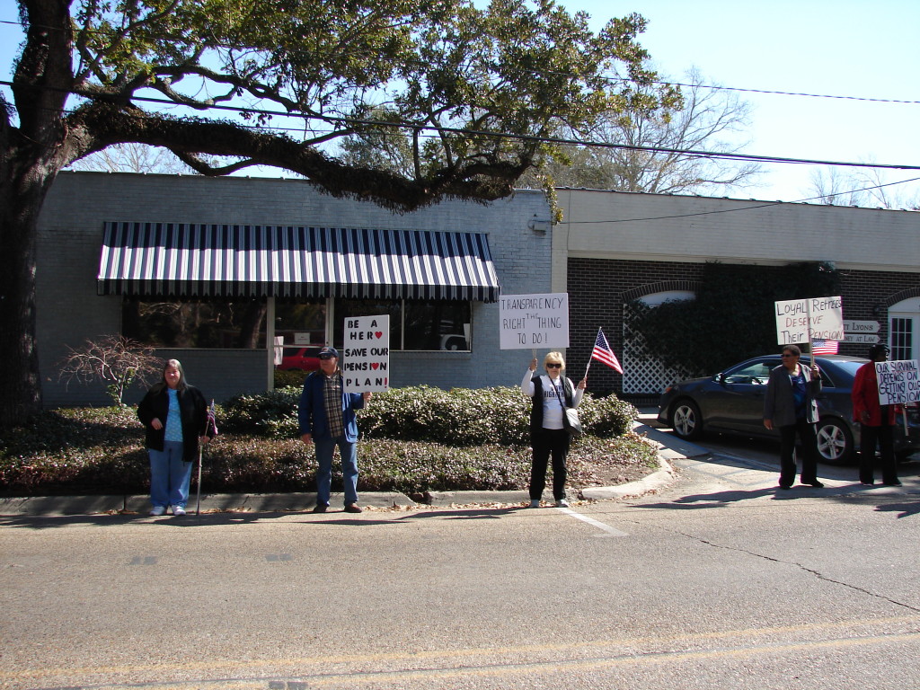 2/11/15 SRHS Retiree Protest in downtown Ocean Springs | Slabbed New Media LLC