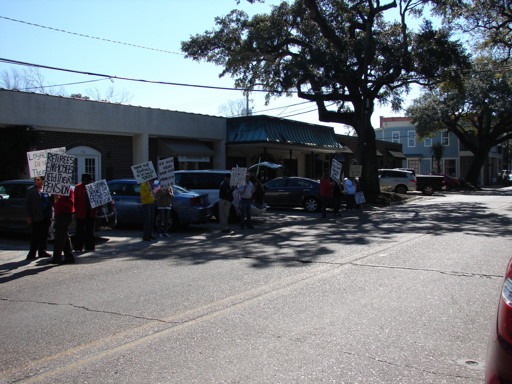 2/11/15 SRHS Retiree Protest in downtown Ocean Springs | Slabbed New Media LLC