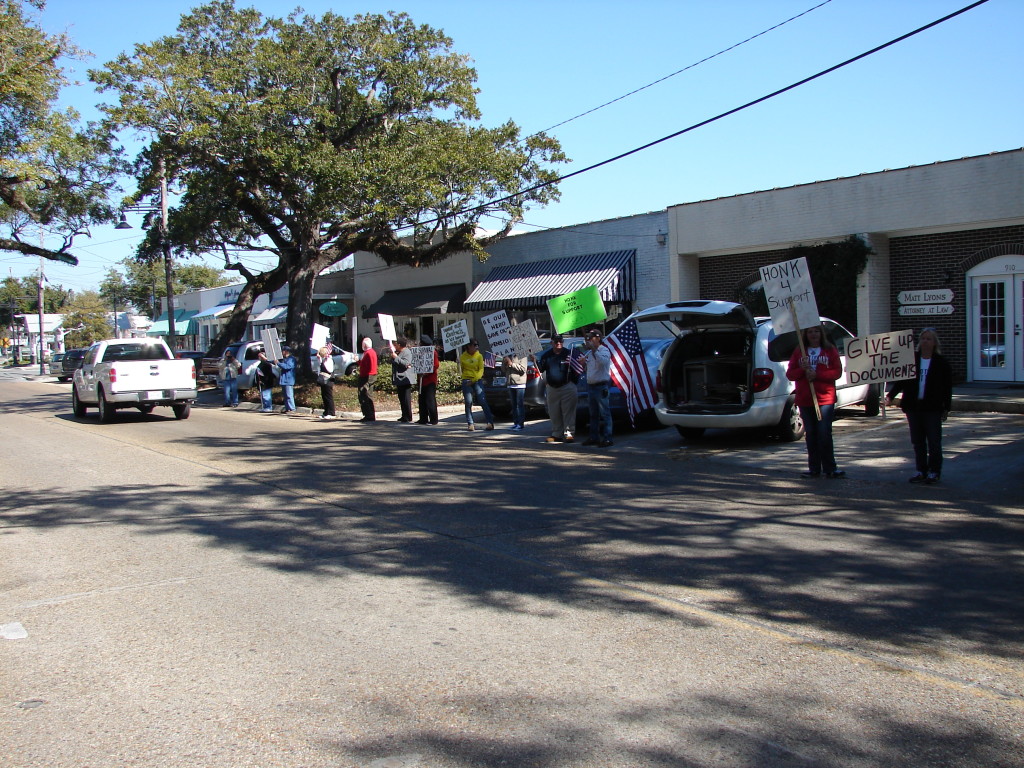 2/11/15 SRHS Retiree Protest in downtown Ocean Springs | Slabbed New Media LLC