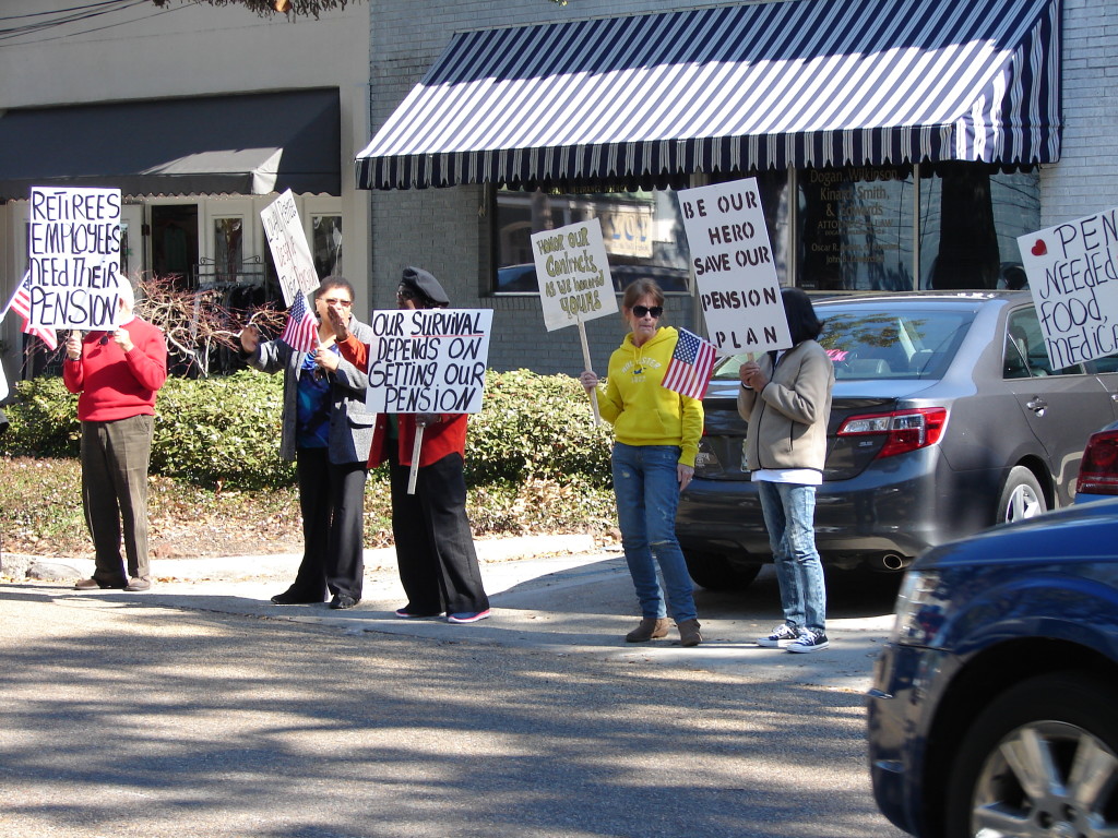 2/11/15 SRHS Retiree Protest in downtown Ocean Springs | Slabbed New Media LLC