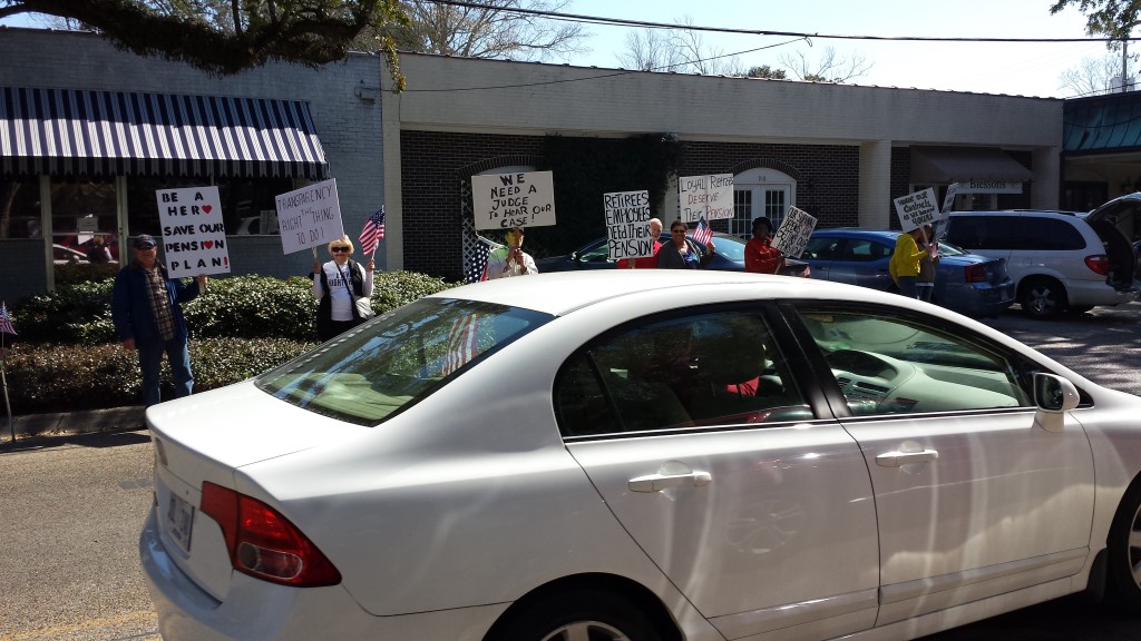 2/11/15 SRHS Retiree Protest in downtown Ocean Springs | Slabbed New Media LLC