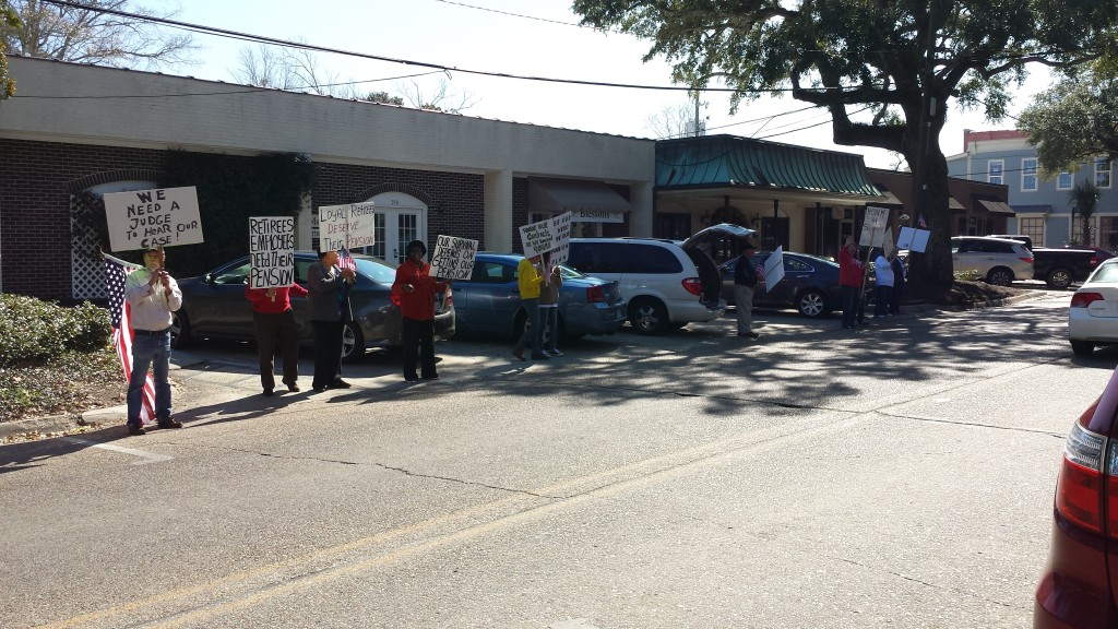 2/11/15 SRHS Retiree Protest in downtown Ocean Springs | Slabbed New Media LLC