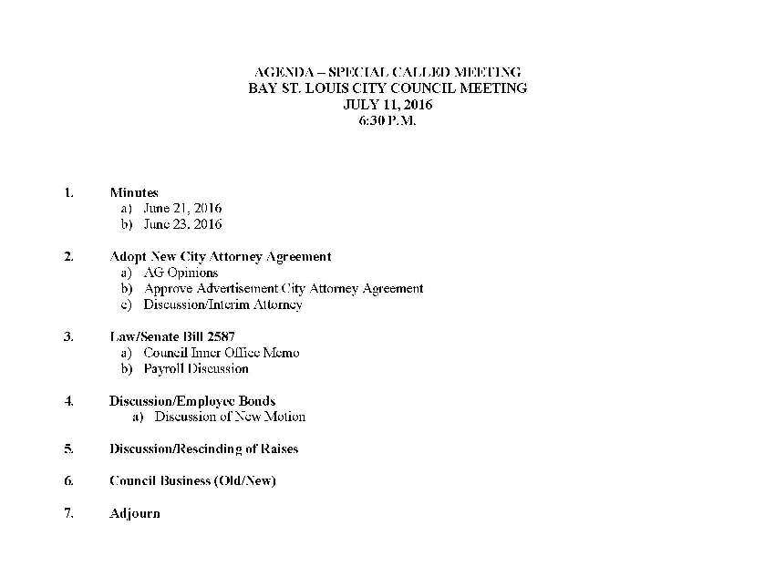 Agenda Courtesy of the Clerk of the Bay St Louis Council